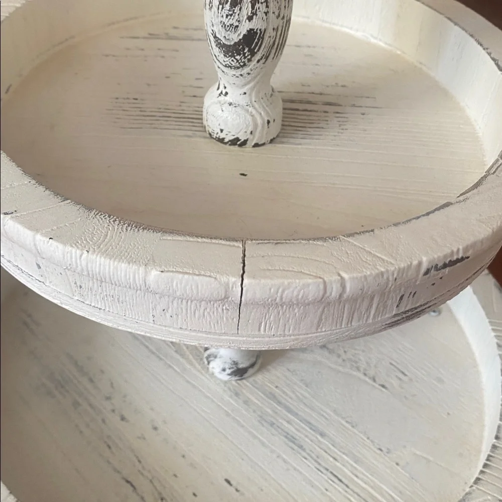Rustic Two-Tiered White Stand/Tray